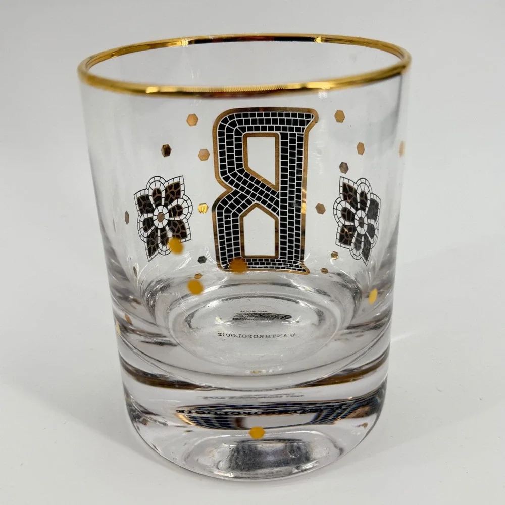 Anthropologie Monogram Glass Unisex OS Clear Gold Black Letter B Mosaic Tile Art
